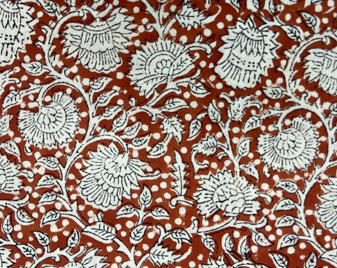By The Yard Floral Print Fabric Indigo Red Fabric, Indian Fabric, Cotton Fabric, Dabu Print, Mud Block Print, Light Weight Soft Fab509