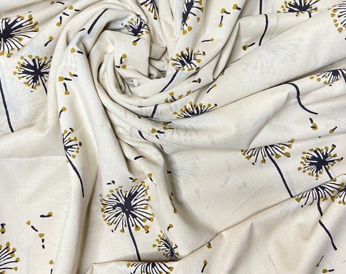 Dandelion ferry lover design Indian Block Print, 100% Cotton Fabric by the yard, Bagru Print Fabric, Sewing, Crafting Jaipur Prints FAB148