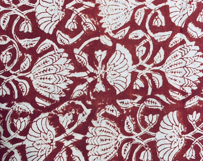 By The Yard Floral Print Fabric Indigo Red Fabric, Indian Fabric, Cotton Fabric, Dabu Print, Mud Block Print, Light Weight Soft Fab508