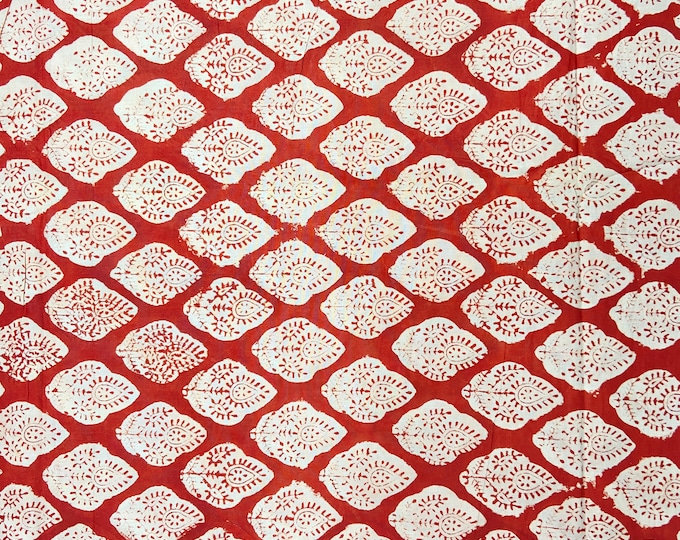 By The Yard Floral Print Fabric Indigo Red Fabric, Indian Fabric, Cotton Fabric, Dabu Print, Mud Block Print, Light Weight Soft Fab519