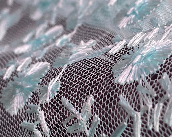 Duck Egg Blue Net curtain fabric/Embroidered Pattern/Window fabric/Washable curtain Fabric/Scalloped Beaded Net Fabric/Mesh net fabric 392