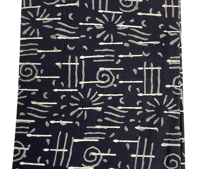 Black-white multi figures Block Print 100% cotton hand-stamped Fabric Circle print fabric  FAB049