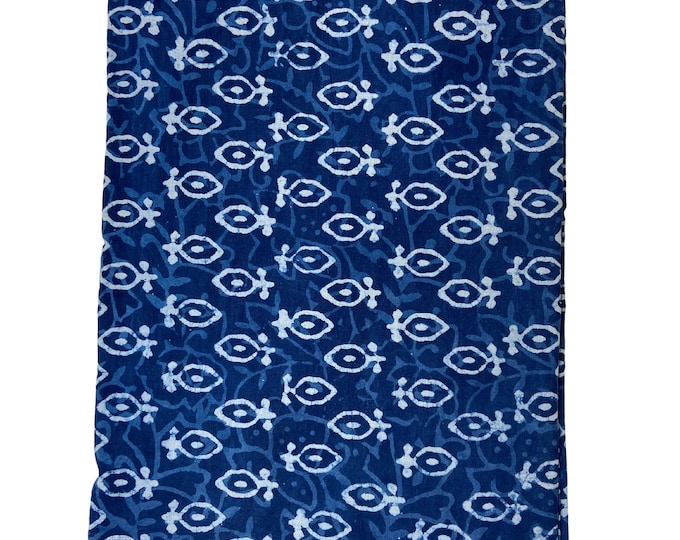 Indigo/Dabu/Blue block print fabric Hand Printed Indian Fabric Natural Vegetable Dye Tablecloth Sewing Fabric, Fab-376