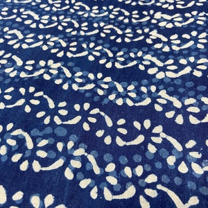 Lifeline long dress Indigo/Dabu/Blue block print fabric Hand Printed Indian Fabric Natural Vegetable Dye Tablecloth Sewing Fabric, fab-381