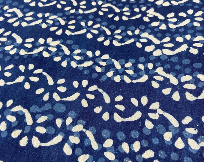 Lifeline long dress Indigo/Dabu/Blue block print fabric Hand Printed Indian Fabric Natural Vegetable Dye Tablecloth Sewing Fabric, fab-381