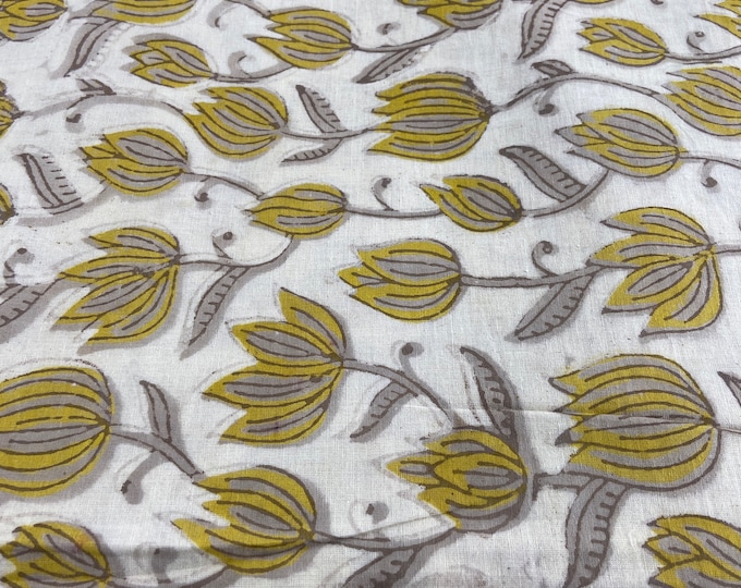 Lotus Print Hand block print, floral print, soft cotton fabric, Fabric modern floral fabric Indian print fabric women's dress fabric Fab032