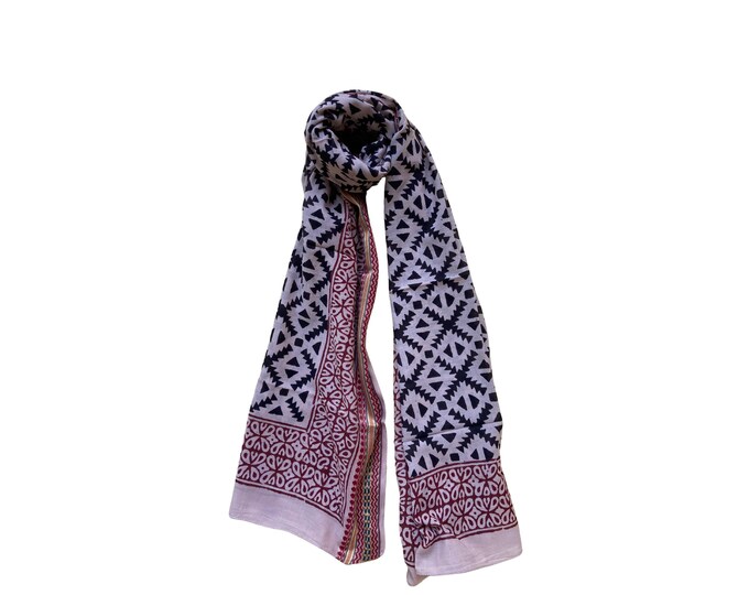 Hand Block Printed Zari Cotton Sarong | Beach Wrap Pareo | Large Cotton Scarf | Soft Cover-Up | Lightweight Shawl | Boho Holiday Accessory