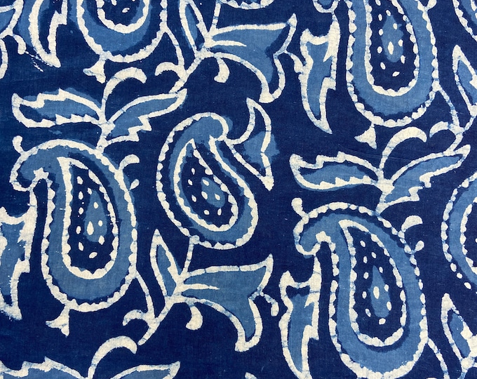 Indigo/Dabu/Blue block printS fabric Hand Printed Indian Fabric Natural Vegetable Dye Tablecloth Sewing Fabric, fab-348