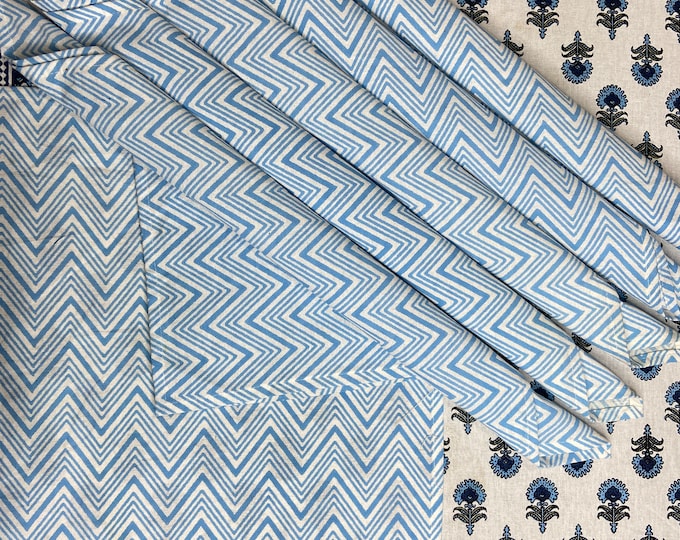 6 Seater Rectangular Chevron Indian Block Print Cotton Tablecloth with Square Napkin set, Dinning Table Cover, 1.5M X 2.25M