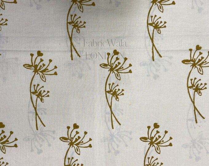 Block printed 100% cotton Fabric FAB163 Wild flower coffee Marron