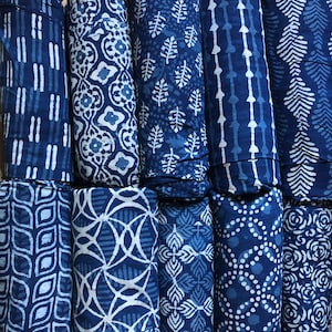 Indigo/Dabu/Blue block printS fabric Hand Printed Indian Fabric Natural Vegetable Dye Tablecloth Sewing Fabric, Fabric By The Yard -2