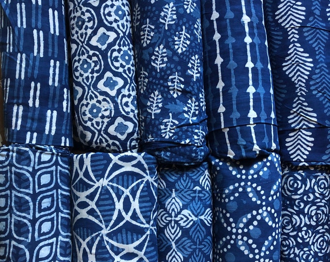 Indigo/Dabu/Blue block printS fabric Hand Printed Indian Fabric Natural Vegetable Dye Tablecloth Sewing Fabric, Fabric By The Yard -2