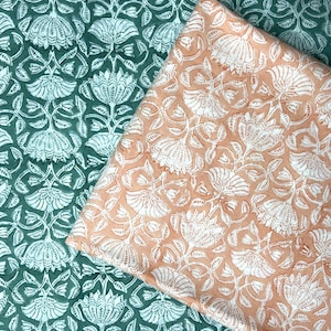 Grün & Koralle Indischer Blumen Handblock Gedruckt 100% Baumwolle Tuch, Stoff Schüttgut, Stoff für Vorhänge Kissen Kleid machen Stoff fab535