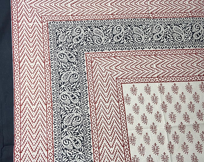 Rectangular Black Bordered Paisely Block Printed Bedsheet With 2 Pillow Covers Soft and Comfy Bedspread Home decor Bedroom decor 90*108 B09
