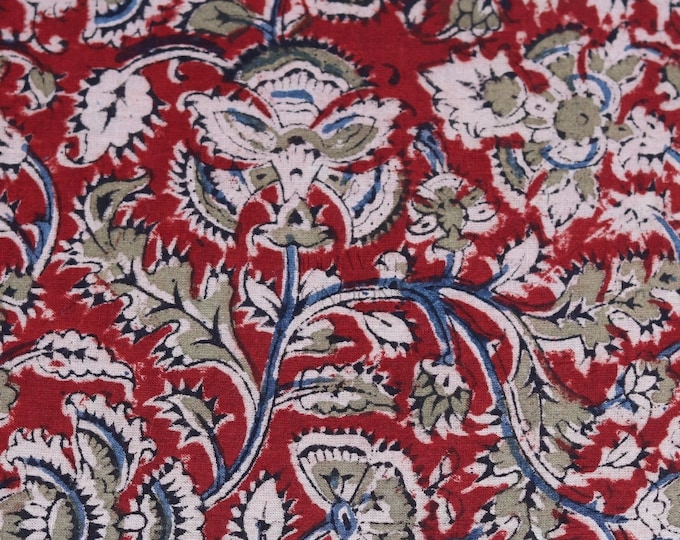 Block Print 100% cotton kalamkari Fabric, Pedana Print Fabric, Indian Fabric, Fabric Sold By Yard, Burgundy Print  FAB301