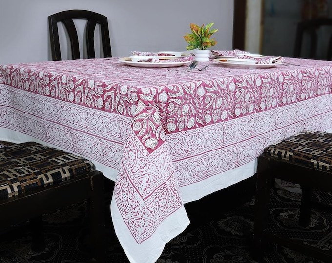 8 Seater Rectangular Floral Tablecloth with Napkin set, Jaipur Tablecloth Indian Block Print Cotton table Cover, Housewarming Gift