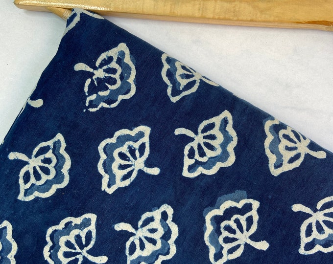 White Blue Indigo/Dabu/printed jaipur fabric flower petals summer dress Fabric Natural Vegetable Dye gentle and cool on the skin, fab-470