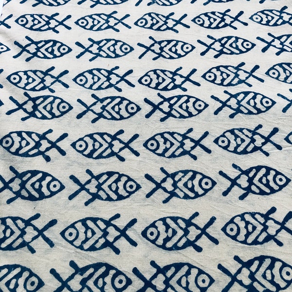 Block Print 100% cotton fish print Fabric Indigo print fabric  fab421