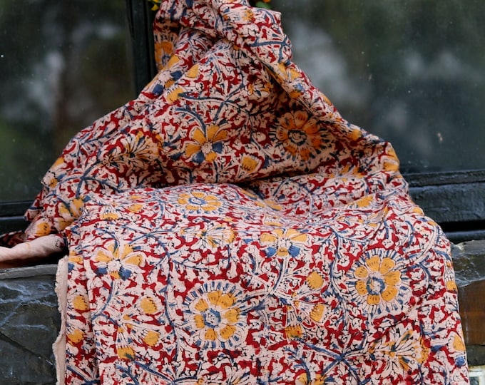 Block Print 100% cotton floral kalamkari Fabric; FAB101music festival dress
