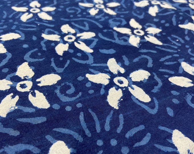 Flower chakras blue Indigo/Dabu/Blue block print fabric Hand Printed Indian Fabric Natural Vegetable Dye Tablecloth Sewing Fabric, fab-370