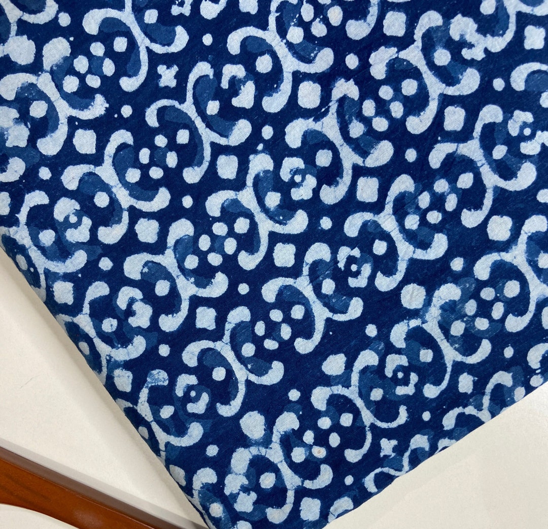 Geomatric Indigo/dabu/blue Block Print Fabric Hand Printed Indian ...