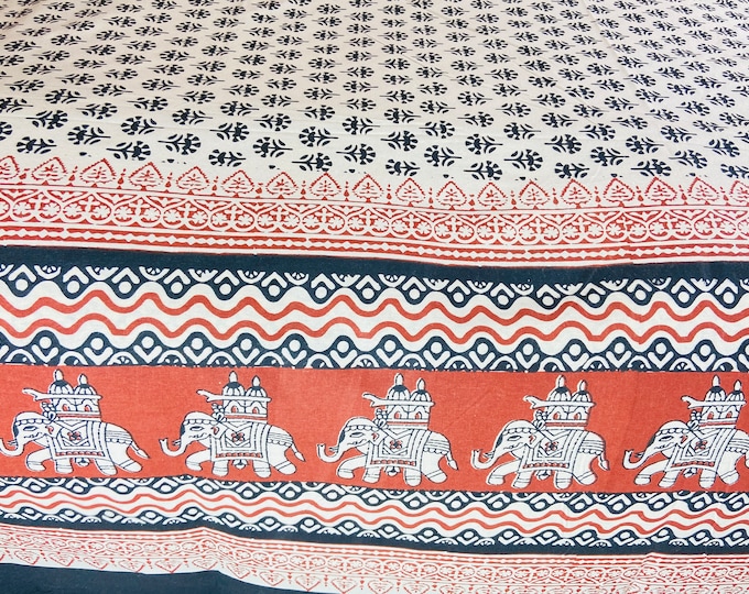 Jaipur elephant Block Print Bedsheet With 2 Pillow Covers Soft and Comfy Bedspread  Home Bedroom decor natural vegetable colour (90x108) B59