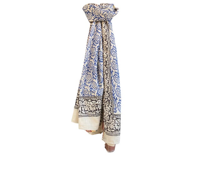 Hand Block Printed Cotton Zari Sarong | Beach Wrap, Scarf, Cover-Up, Shawl