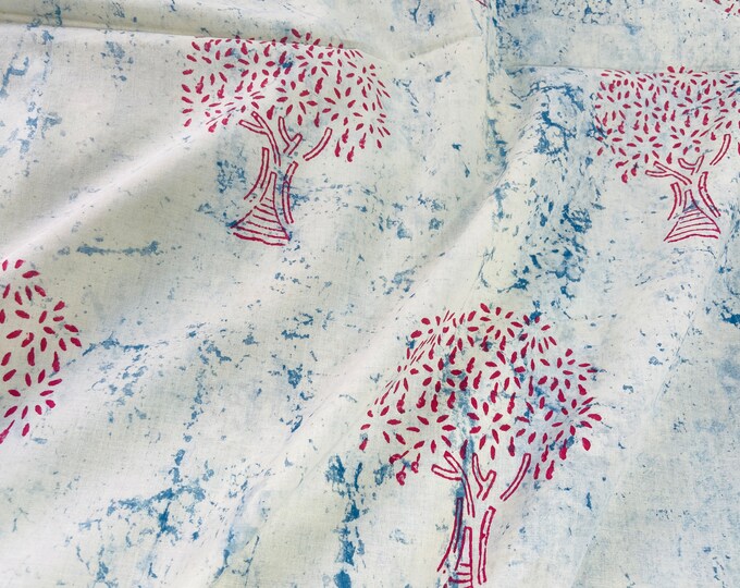 Abstract art Red Tree of life Cotton block print Fabric, Running Fabric  Jaipuri Hand Block Printed fabric Women Dress Material FAB004