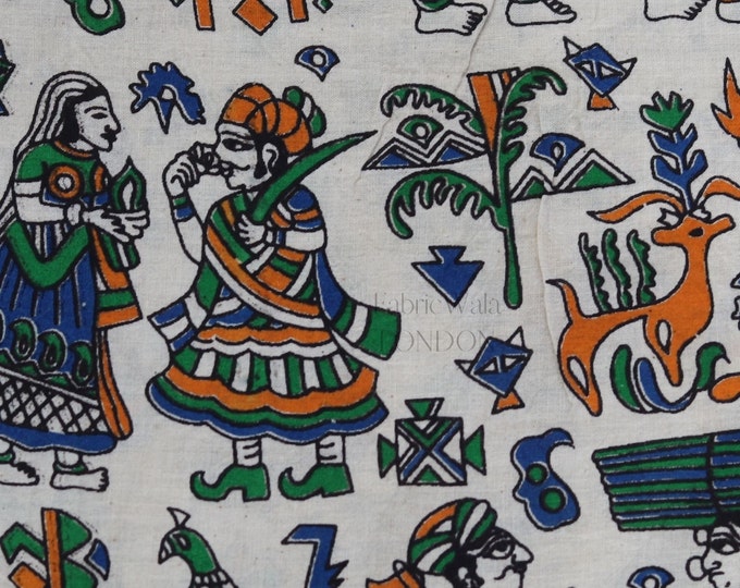 Indian Hand Block Print/cotton/kalamkari Fabric/Vintage fabric design/Jaipur/Patchwork/Rajasthan/Dress material/Pillow Cover FAB303