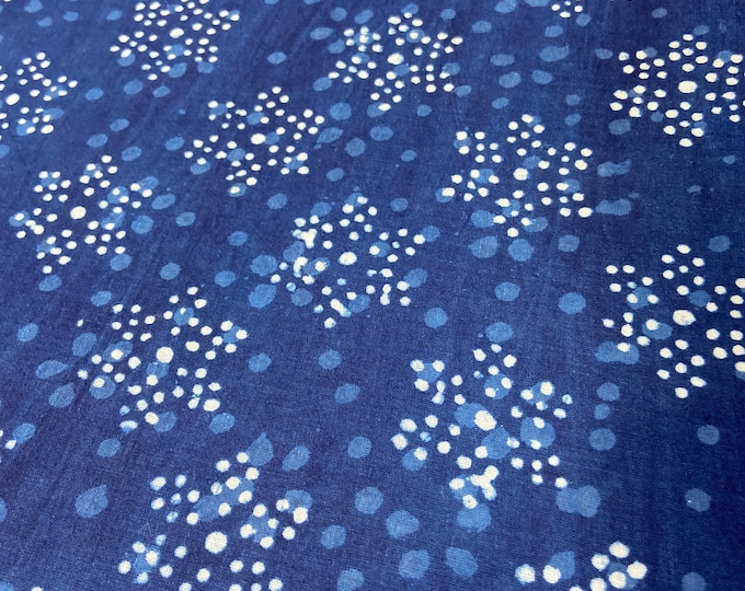 Snowflakes white Indigo/Dabu/Blue block print fabric Hand Printed Indian Fabric Natural Vegetable Dye Tablecloth Sewing Fabric, fab-372