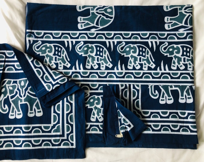 Rectangular Indigo/Dabu Block Printed Bedsheet With 2 Pillow Covers Soft and Comfy Bedspread Home decor Bedroom decor Fabricwala (90*108'')