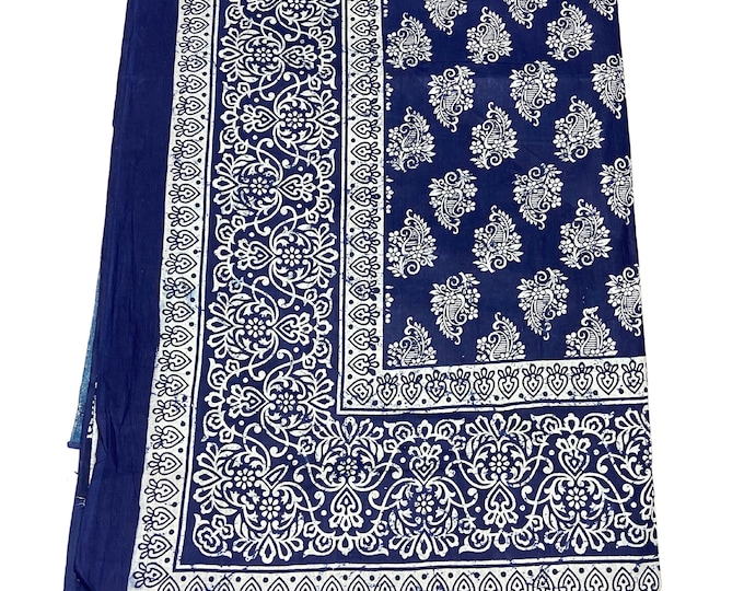 Indigo blue themed Rectangular Block Printed Bedsheet  2 PillowCovers Soft and Comfy Bedspread Homedecor Bedroom Mandala pattern(90*108) B12