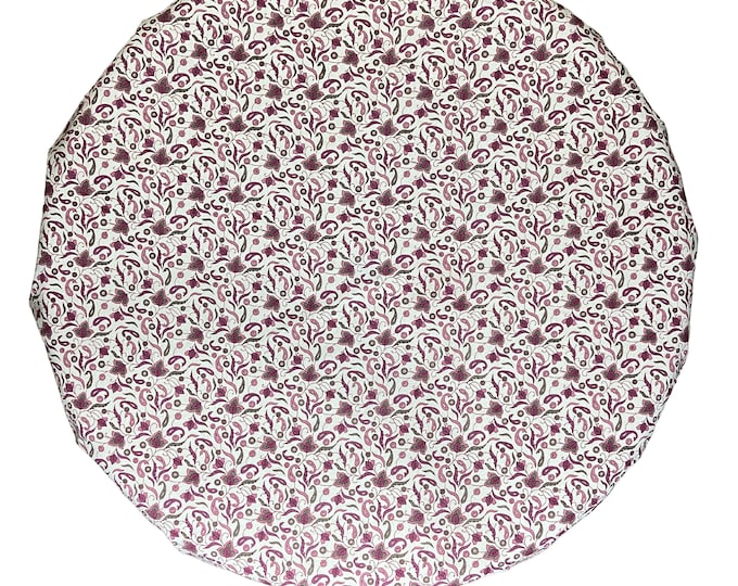 Floral Round Pink Tablecloth Bordered Indian Block Print Cotton table Cover, Housewarming Gift, Country Kitchen Round Table Cloth Throw