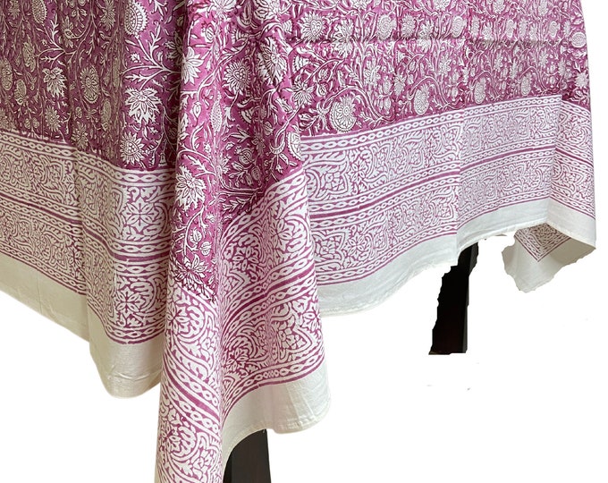 8 Seater Rectangular Pink Pomegranate Tablecloth with Napkin set, Jaipur Tablecloth Indian Block Print Cotton table Cover, Housewarming Gift