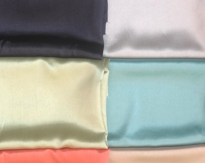 Plain Satin fabric Dress Craft Fabric in Arylide yellow, Darkest blue, Cadet blue, Silver grey, Black, Bitter-sweet Orange, Copper 44" wide