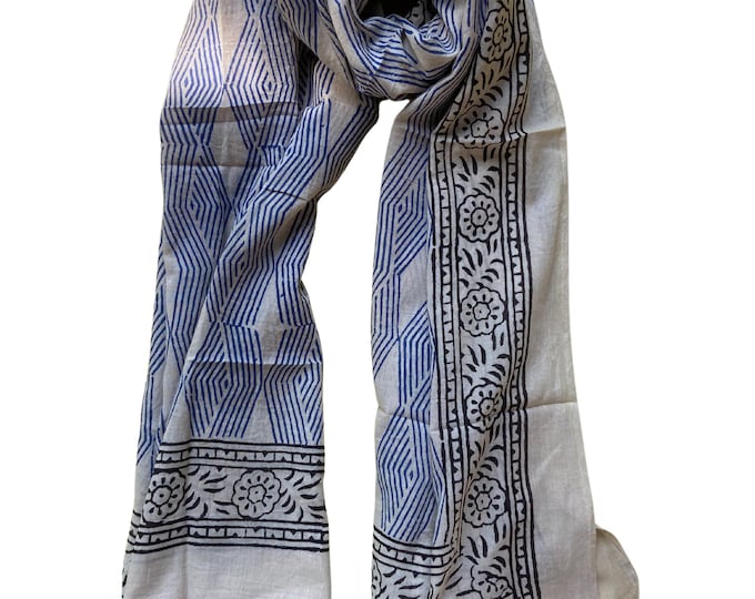 Hand Block Printed Cotton Beach Sarong | Lightweight Scarf, Pareo, Swim Cover-Up, Gift for Her, Indian Lungi