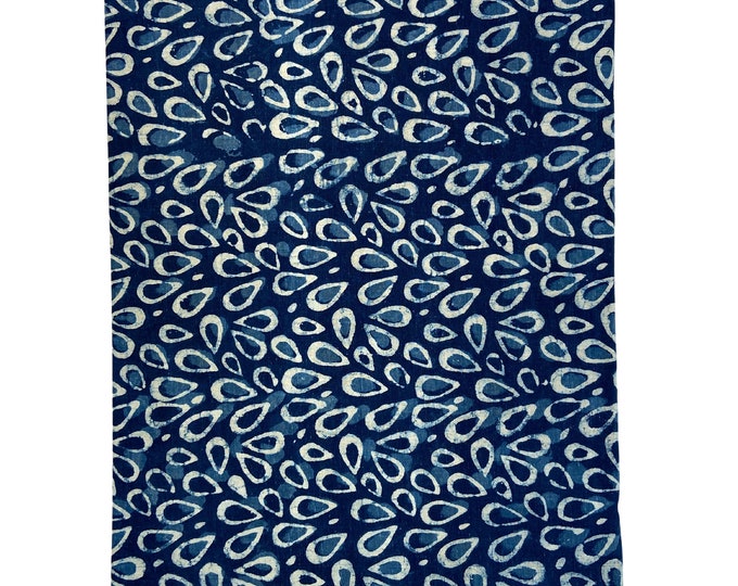Indigo/Dabu/Blue Print Hand-Drawn Modern Indigo Blue Abstract Geometric Background. Fabric by Yard Dress material  fab-458