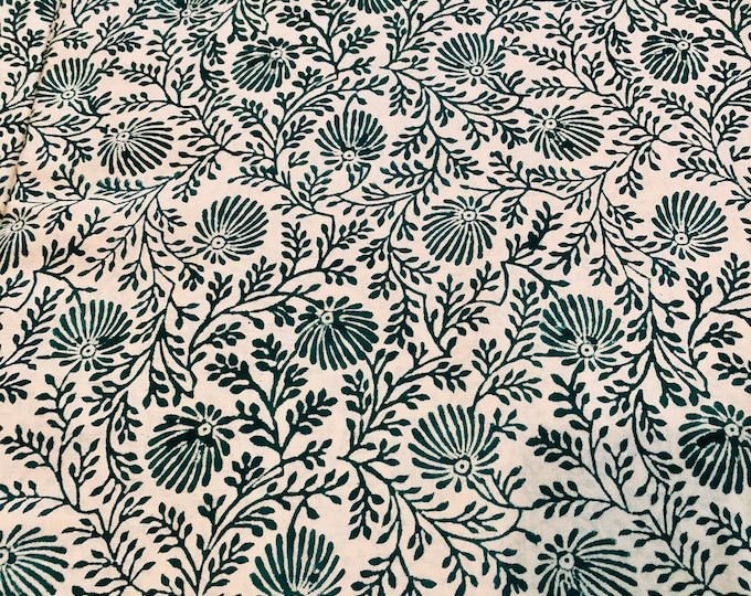 Block print fabric 100% cotton William Morris in Green Print floral design fabric FAB247