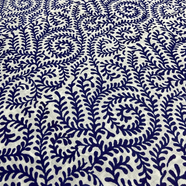 Indian Block print fabric 100% cotton in White Background indigo/dabu blue print floral design summer dress fabric FAB506