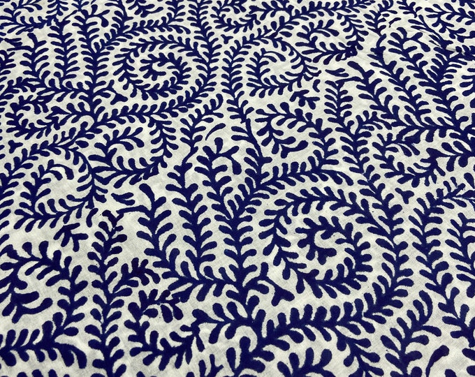 Indian Block print fabric 100% cotton in White Background indigo/dabu blue print floral design summer dress fabric FAB506