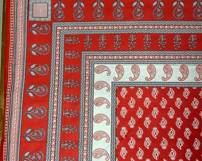 Rectangular Block Print paisley Red romantic Bedsheet With 2 Pillow Covers Soft and Comfy Bedspread Bedroom decor at Fabricwala (90*108) B16