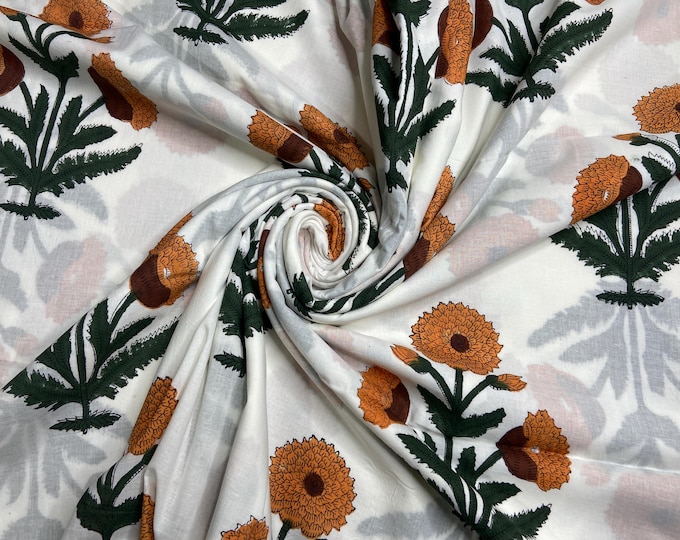Floral print cotton fabric block print fabric dress Vegetable dyed Indian fabric robe fabric by yard women's clothing Fab538