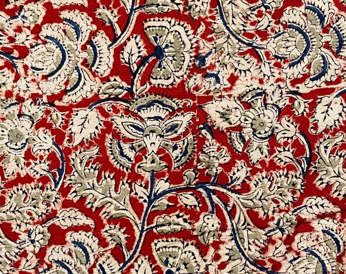Hand Blocked Print 100% cotton kalamkari Fabric flower motifs FAB442