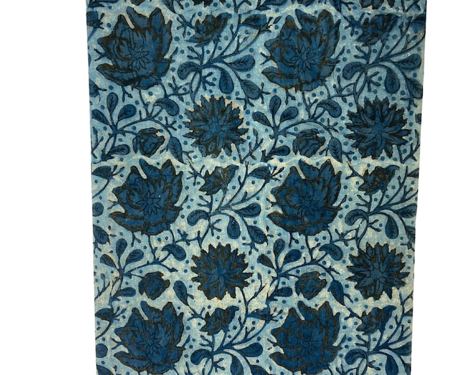 Blue Indigo  Print Fabric Natural cotton Block Printed Fabric handmade Mud Resist Dabu Clothes Fabric kimono dress Fabric By The Yard Fab028