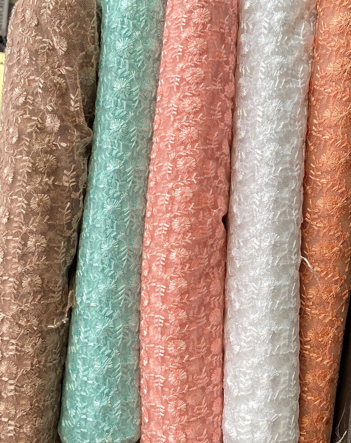 Bronze Net curtain fabric Embroidered Pattern Window fabric | Etsy