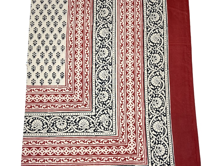 Red Bordered Rectangular Block Printed Bedsheet black and Red With 2 Pillow Covers Soft and Comfy Bedspread Home Bedroom decor (90*108) B6