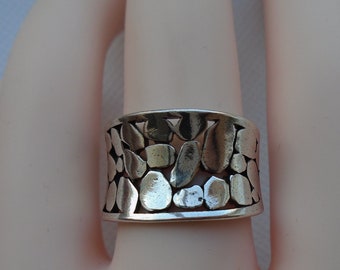 Chunky Silver Ring, Hollow Stones Ring, Silver Plated Ring For Women, Adjust Ring, Open Band, Statement Ring