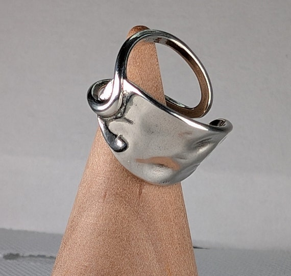 Chunky Hammered Silver Ring For Women, Minimalistic Irregular Adjust Ring, Sterling Silver Plated Ring, Resizeable Open Band