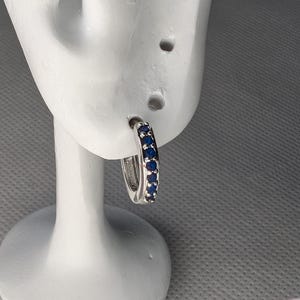 Beautiful Blue Hoop Huggie Dangle Earrings Silver Plated Cubic Zirconia Crystal +Bag