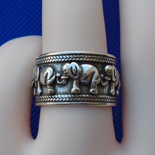Elephant Ring Tribal Sterling Silver Plated Adjustable/Re sizeable Open Band Finger/Thumb